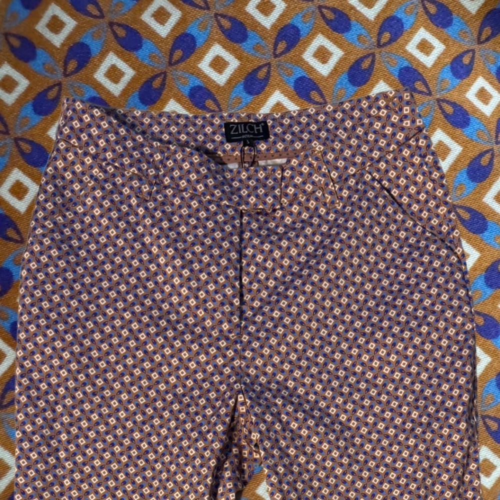 ZILCH Mosaic Print Pant Rust Brown Multicoloured  Cotton Spandex, Small, NWT